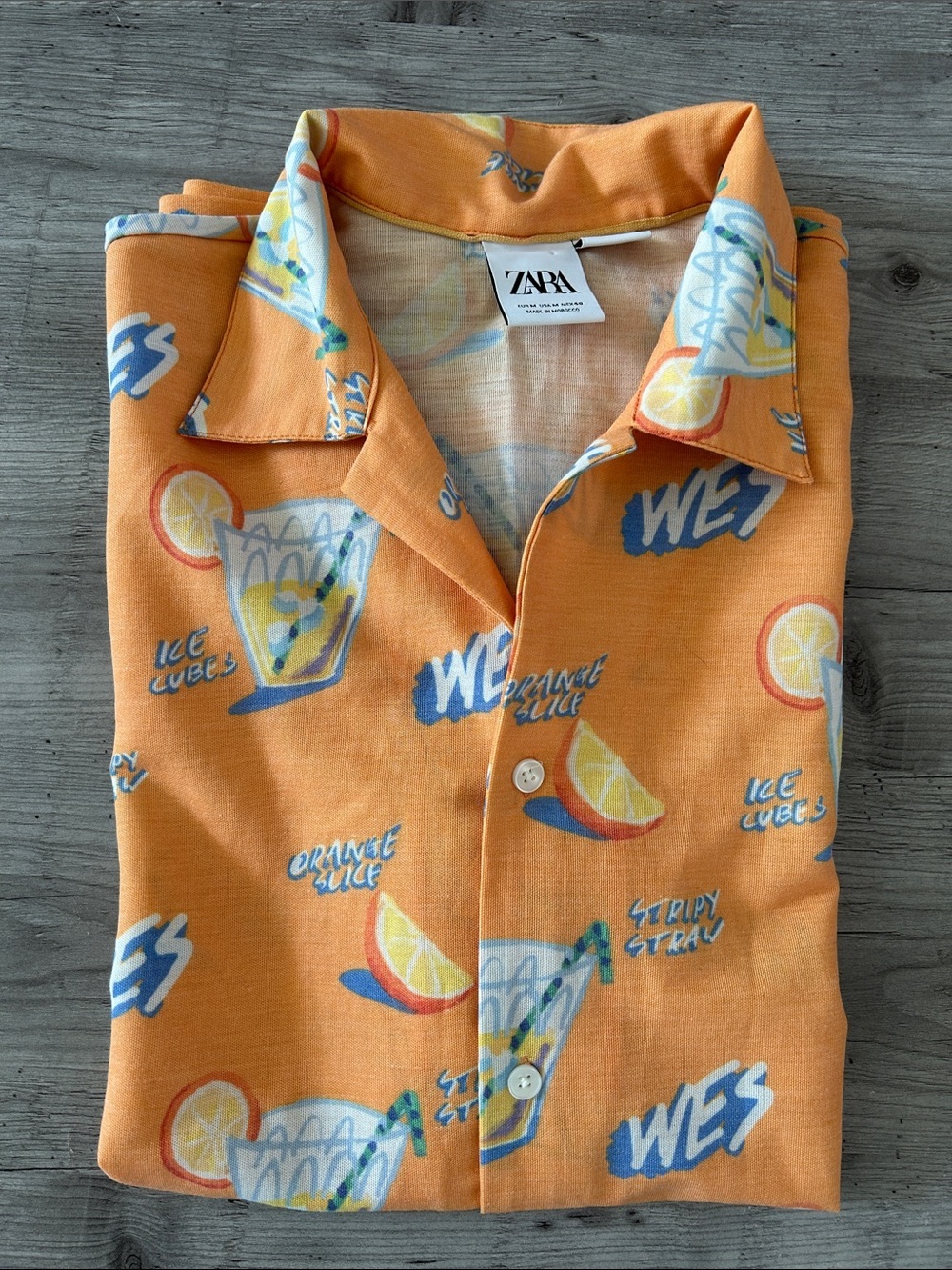 ZARA X Wes Robinson Orange Slice & Drink Short-Sleeve Button-Down Medium